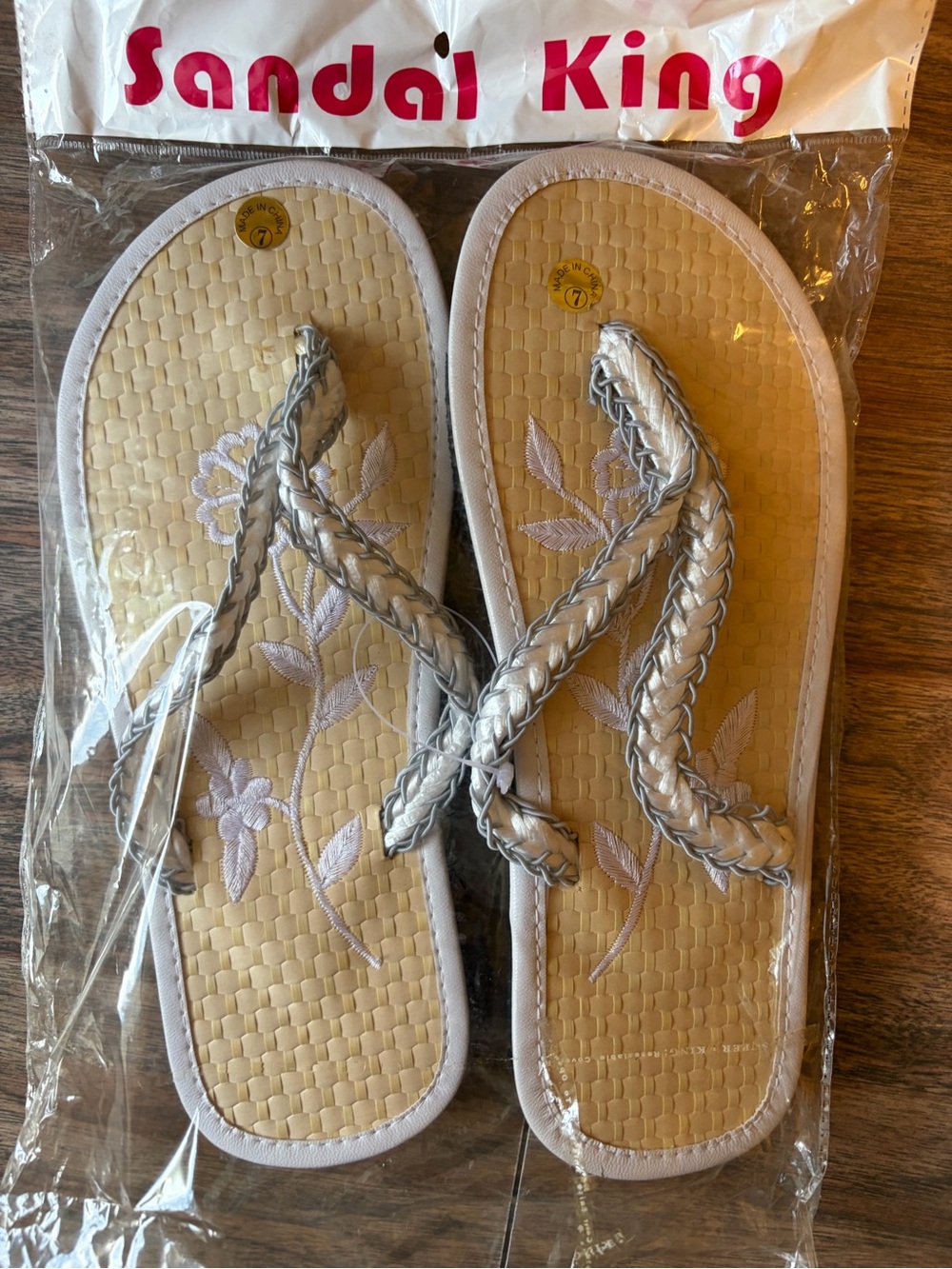 Women’s Silver Braided-strap Flats - Beige Footbed